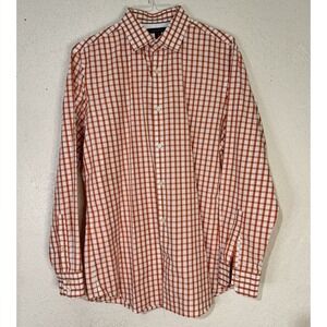 Banana Republic Men Red Plaid‎ Button Long Sleeve Dress Shirt L Graphic Check